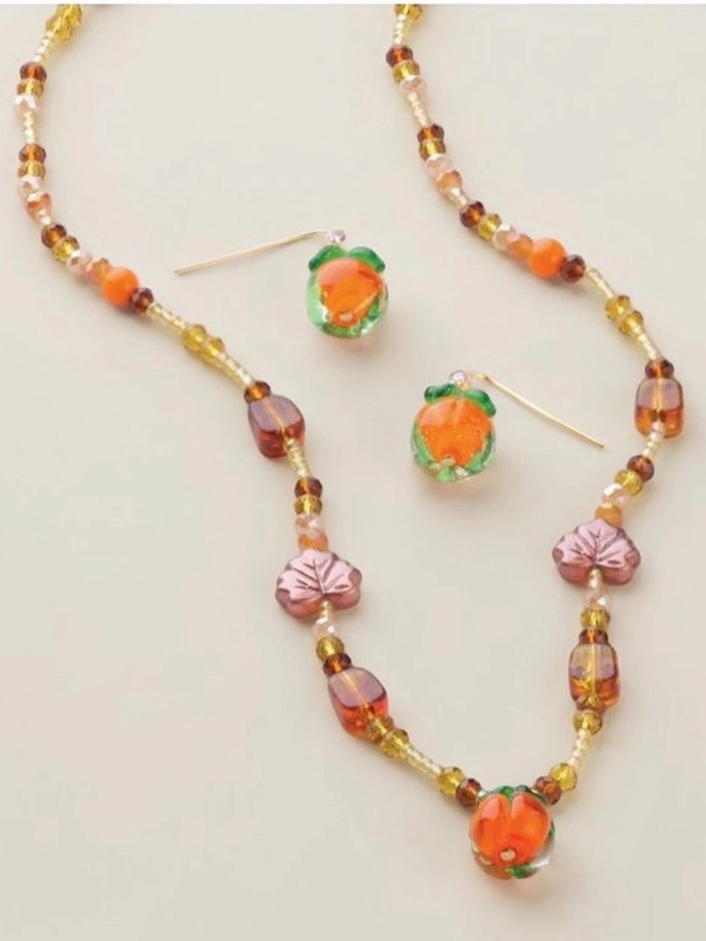 Avon Pumpkin Patch Necklace and Earring Jewelry Set